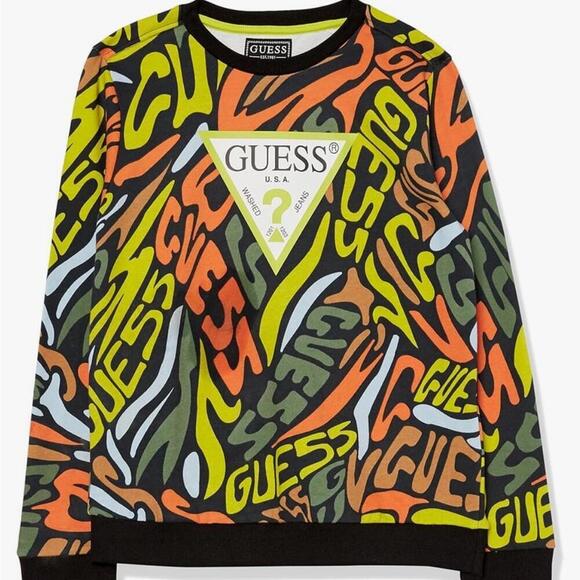 Guess Multicolor Graffiti Crew Neck Terry Sweatshirt sweater size 10 - Picture 2 of 11
